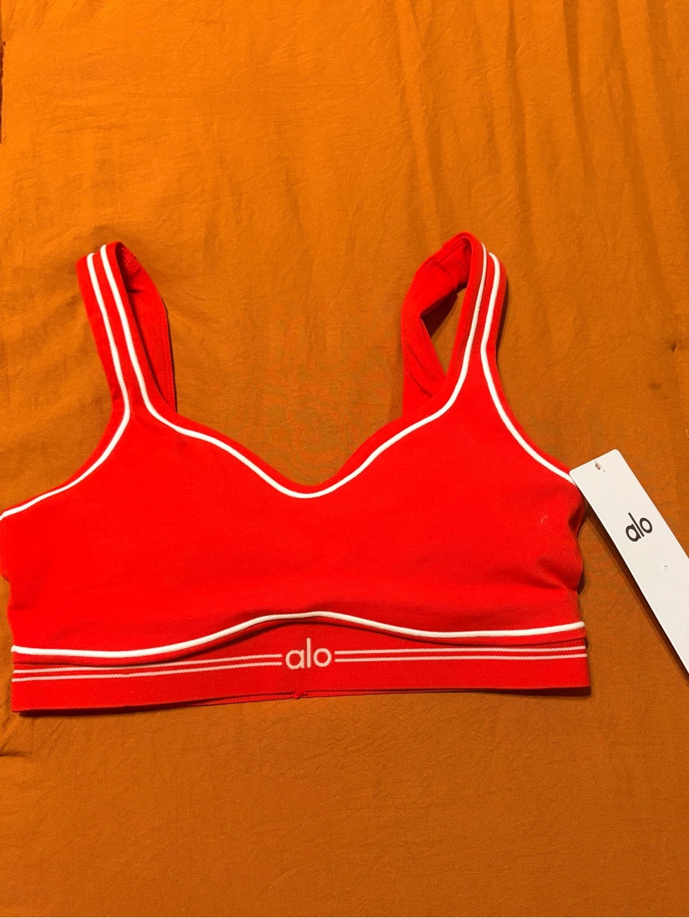 ALO Yoga Red Heartthrob Sports Bralette with White Piping—NWT(S)